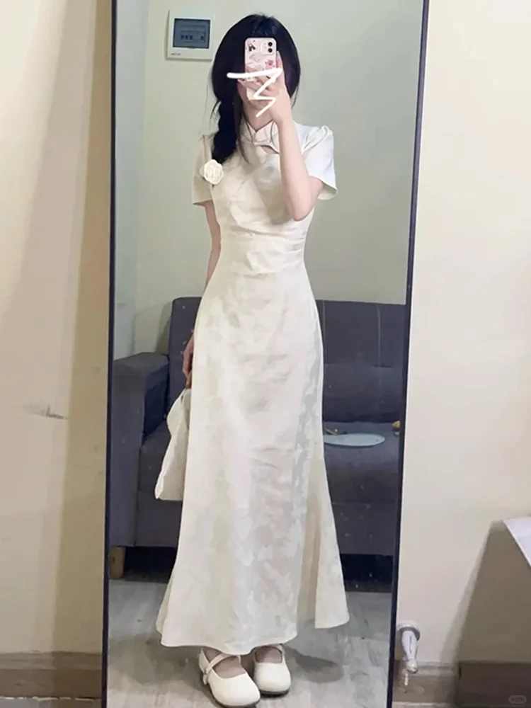 🌸 杏色旗袍裙｜温柔显白太仙了！