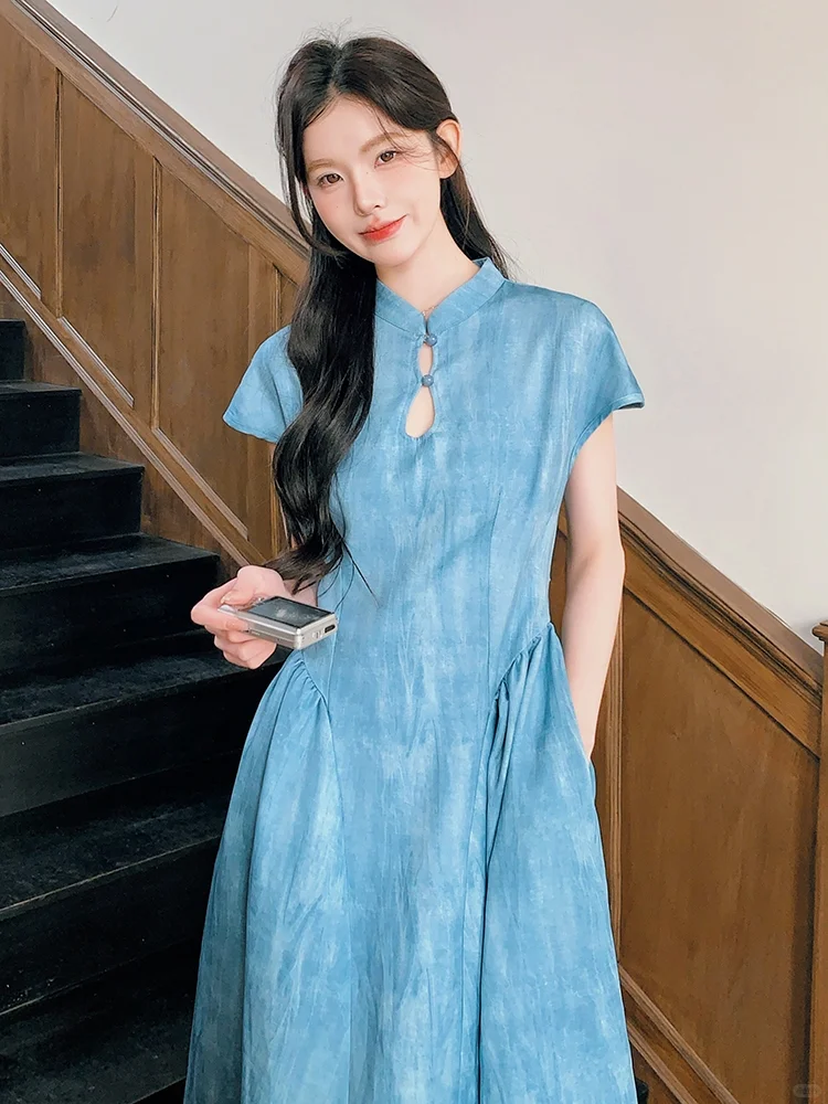 新中式风狠狠爱住｜蓝色旗袍连衣裙美出圈