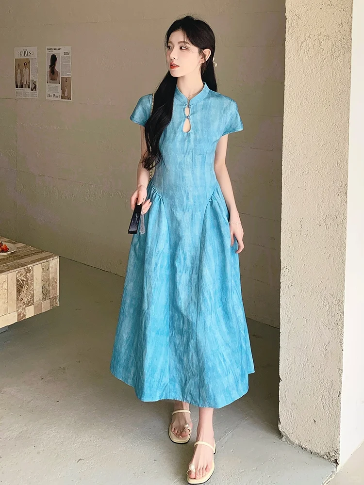 新中式风狠狠爱住｜蓝色旗袍连衣裙美出圈