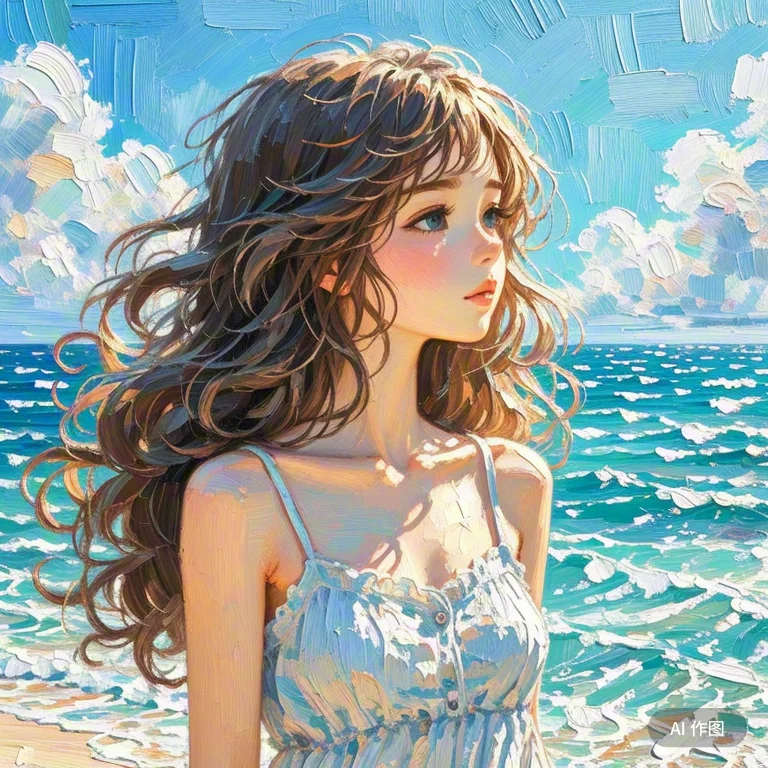 唯美油画，夏日女头像