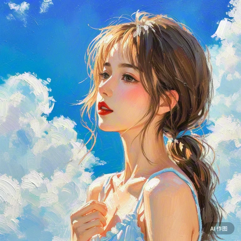唯美油画，夏日女头像
