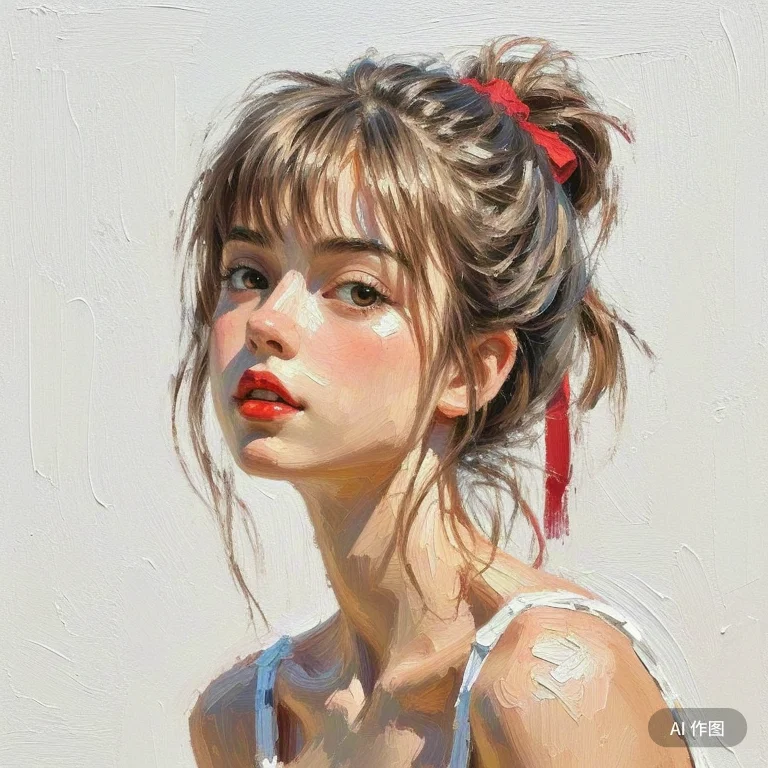 唯美油画，夏日女头像