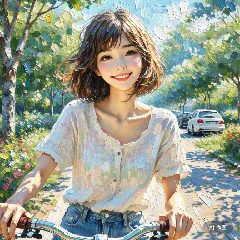 唯美油画，夏日女头像
