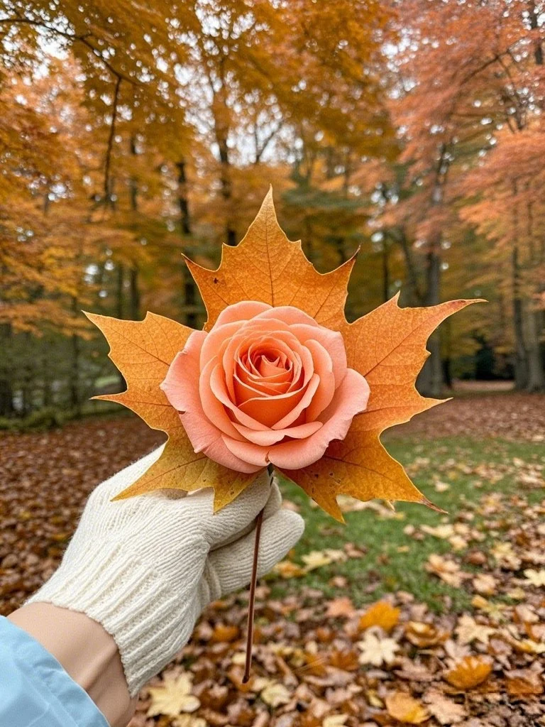 🍁🌹秋冬的枫叶与玫瑰：浪漫交织的画卷