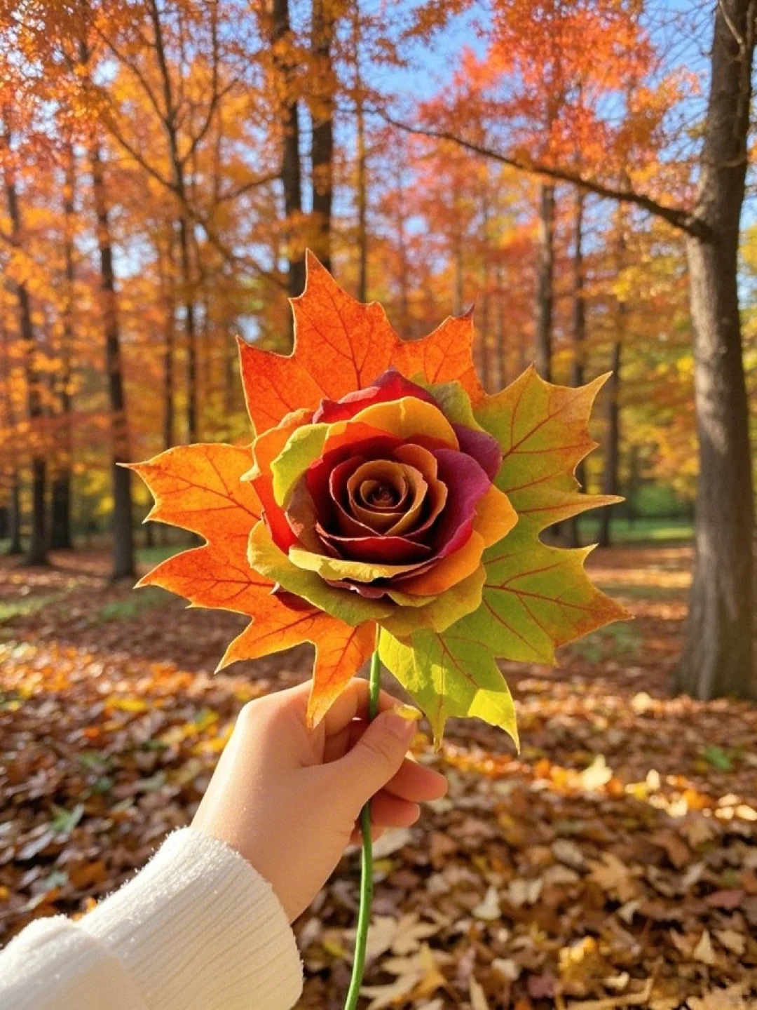 🍁🌹秋冬的枫叶与玫瑰：浪漫交织的画卷