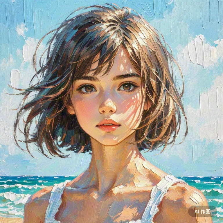 唯美油画，夏日女头像