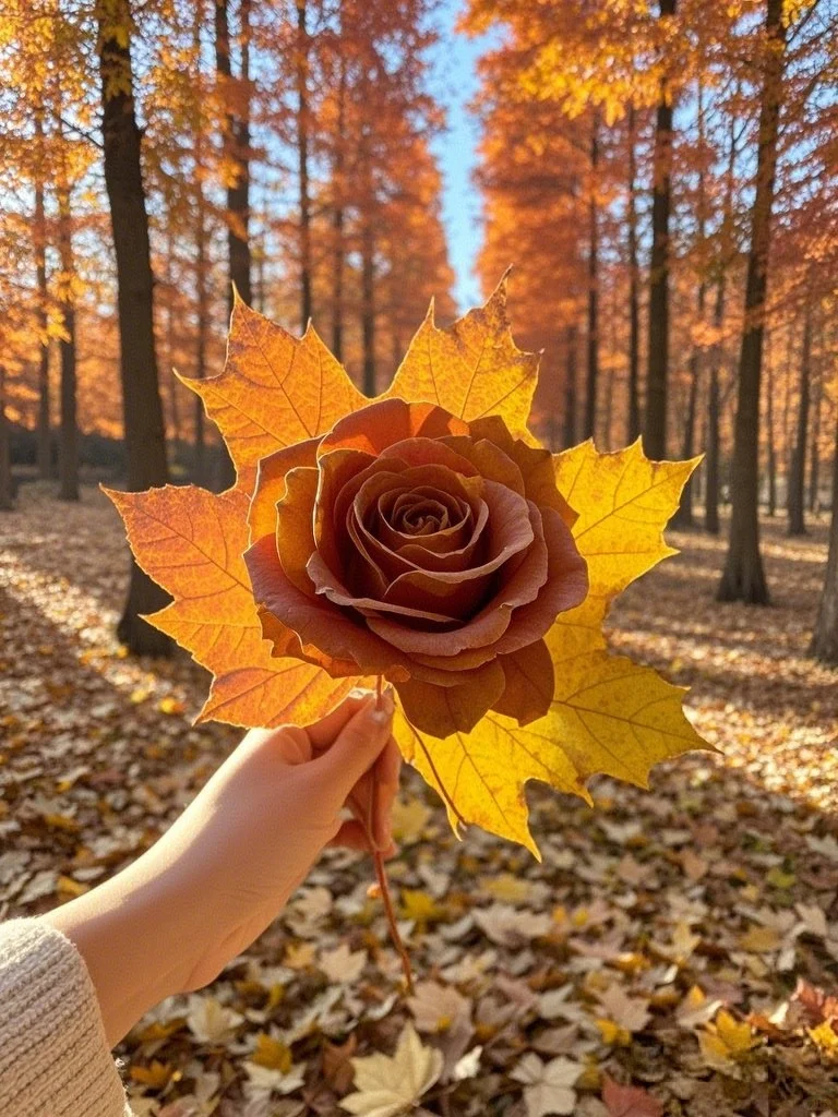 🍁🌹秋冬的枫叶与玫瑰：浪漫交织的画卷