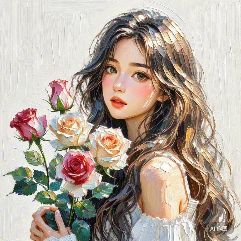 唯美油画，夏日女头像