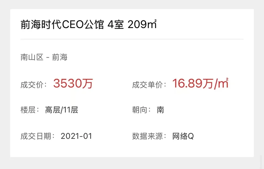 深圳前海跌麻了，高峰期1050万，现在546万