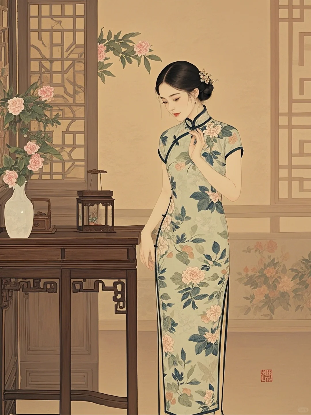 古风💕旗袍佳人映古韵，柔光如画