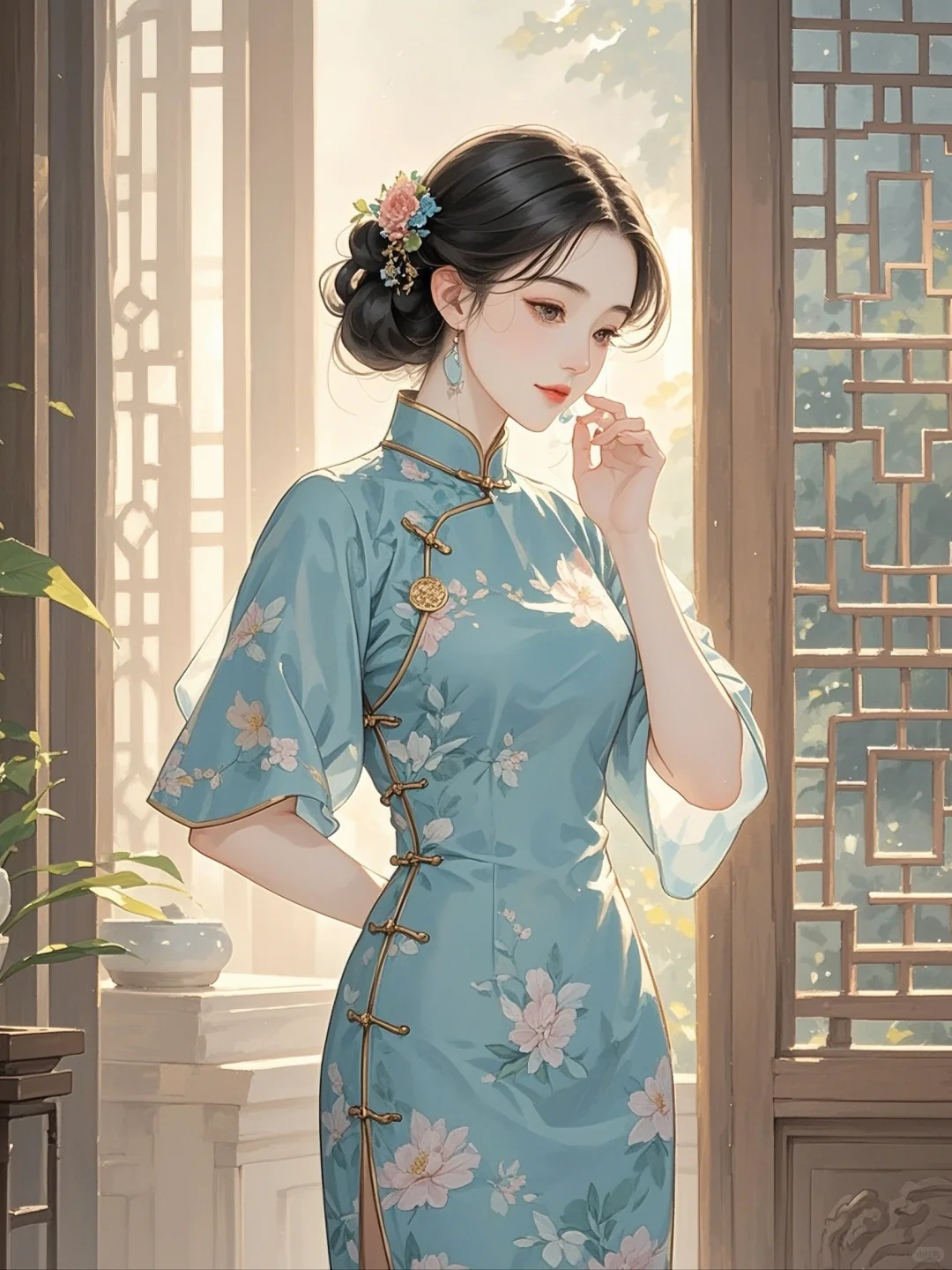 古风💕旗袍佳人映古韵，柔光如画
