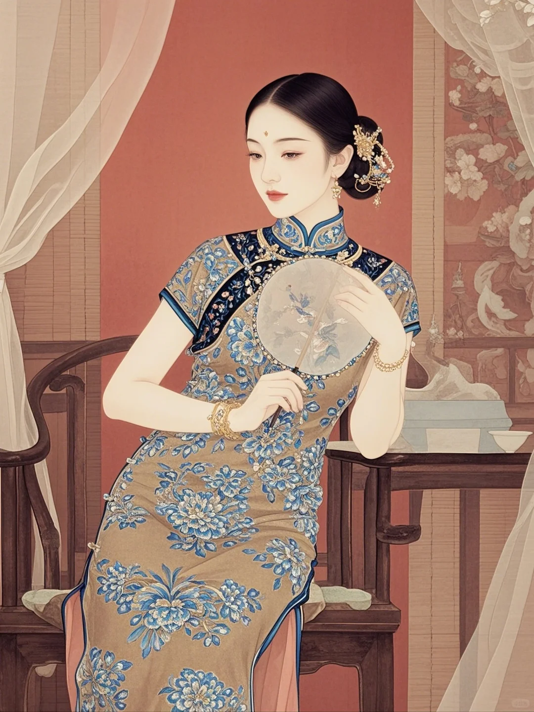 古风💕旗袍佳人映古韵，柔光如画
