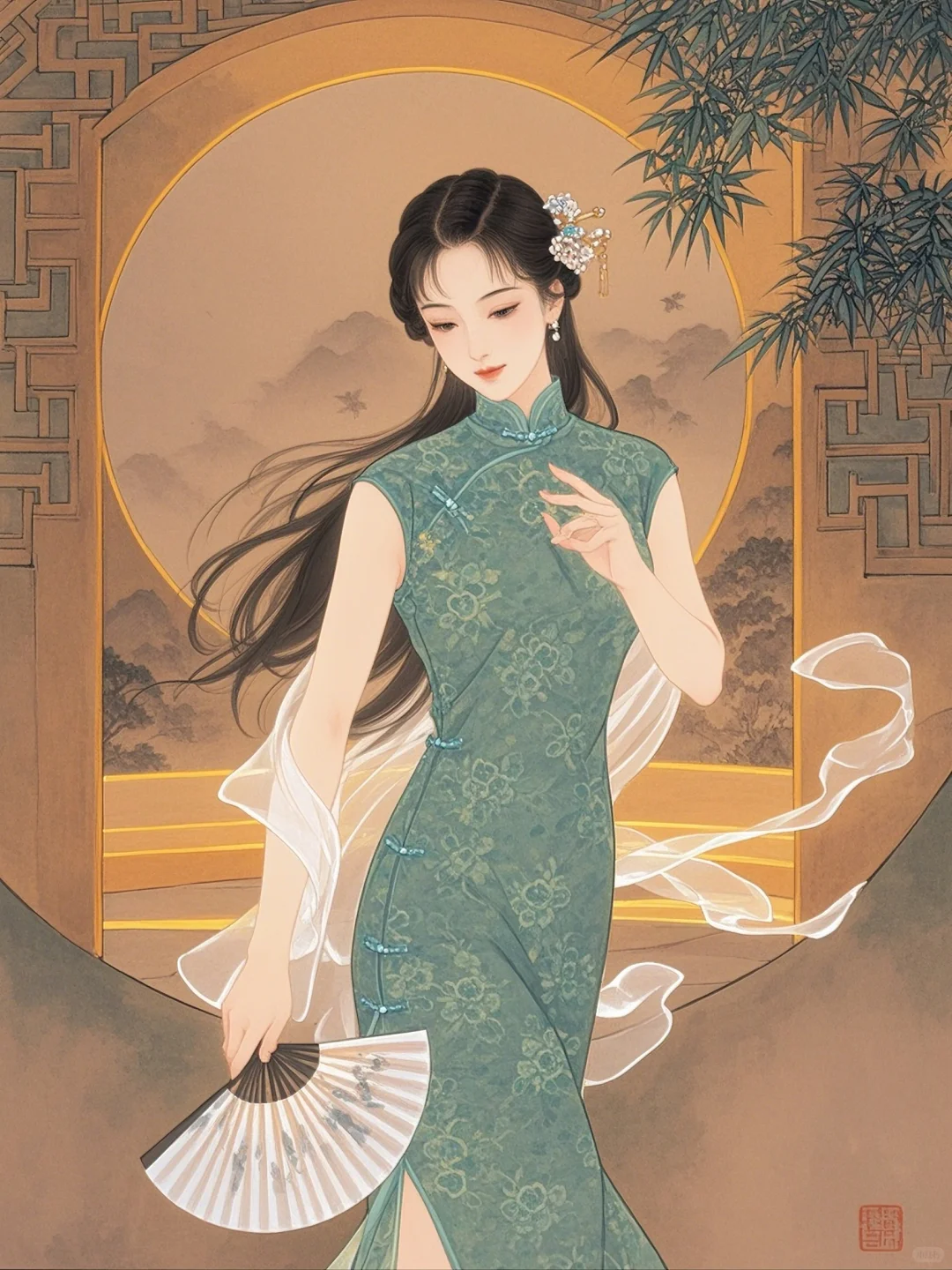 古风💕旗袍佳人映古韵，柔光如画