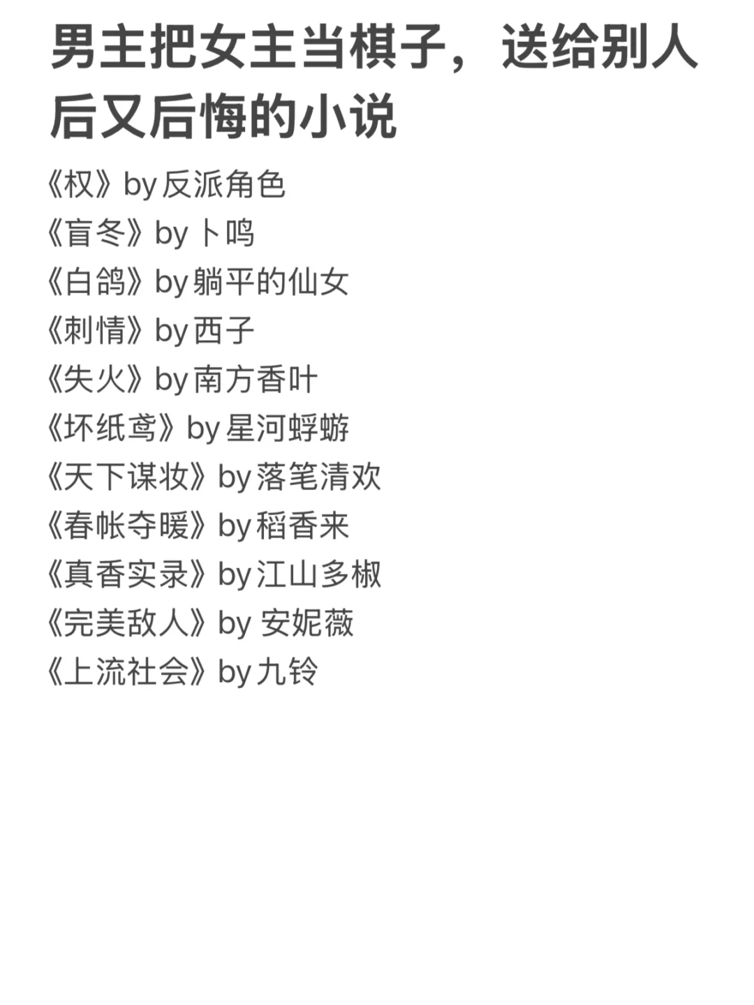 男主把女主当棋子，送给别人后又后悔的小说