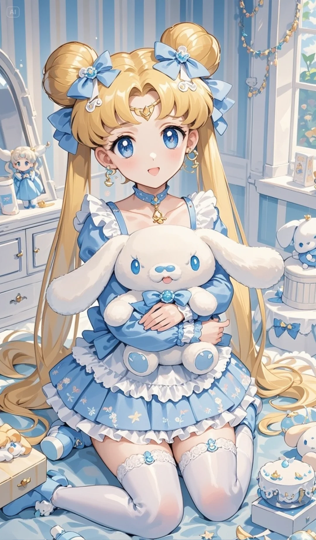 蓝色系美少女与玉桂狗壁纸💙🩵🩶🤍