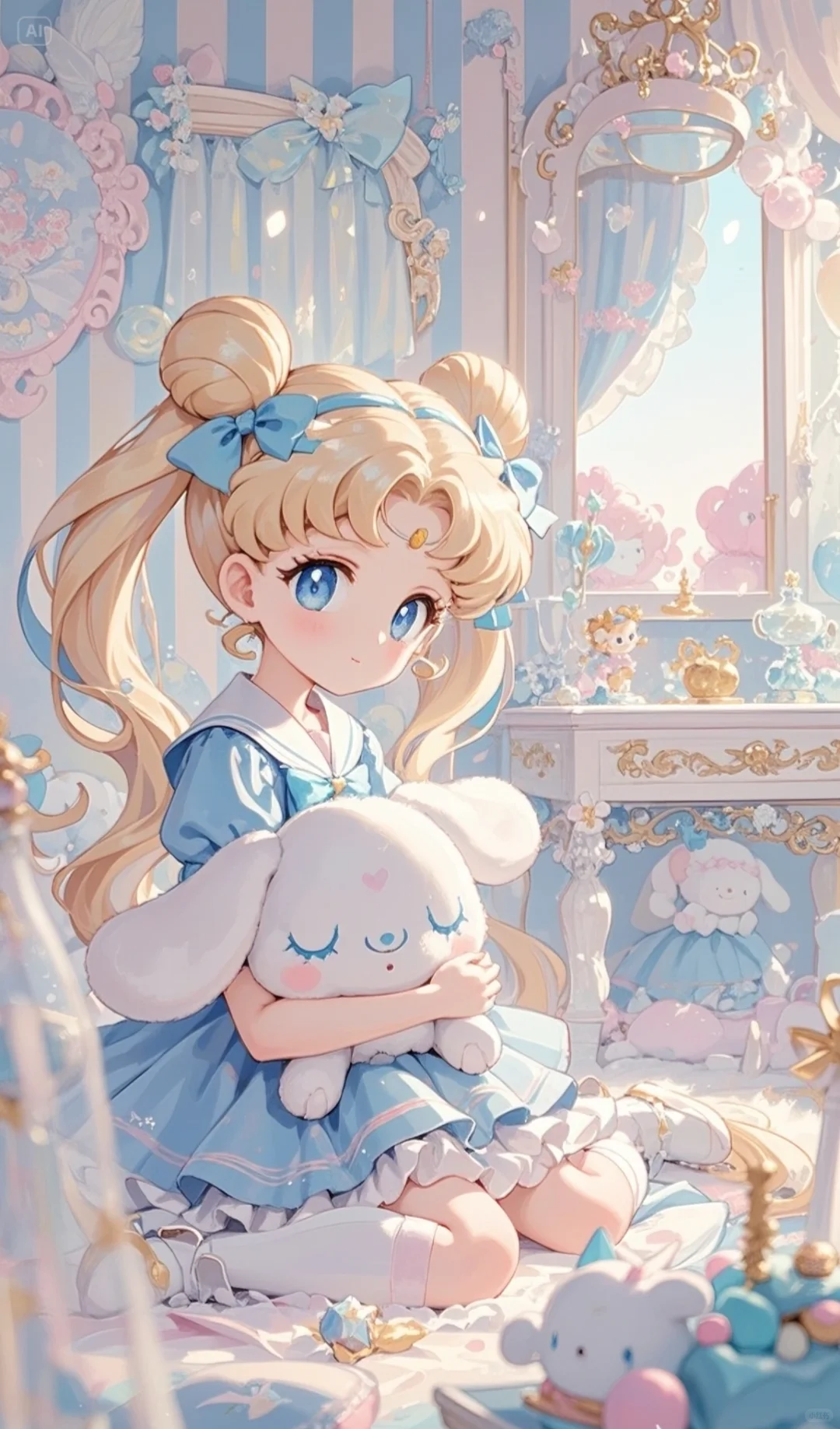 蓝色系美少女与玉桂狗壁纸💙🩵🩶🤍