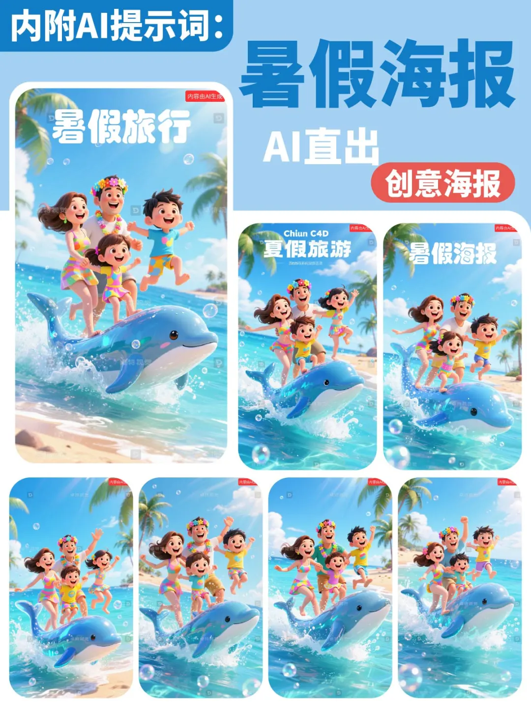 放暑假啦、一起海边冲浪！！AI海报来啦