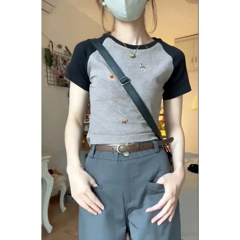 美式复古甜辣妹插肩短袖T恤女夏季设计感独