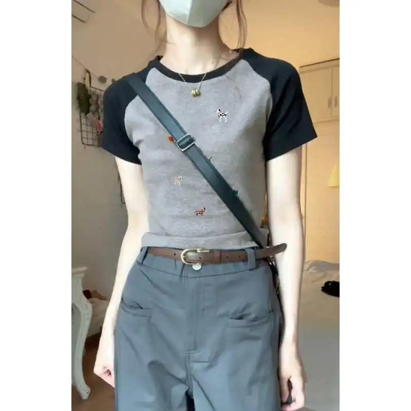 美式复古甜辣妹插肩短袖T恤女夏季设计感独