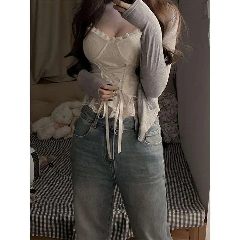 美式辣妹蕾丝吊带背心女内搭夏性感纯欲风鱼