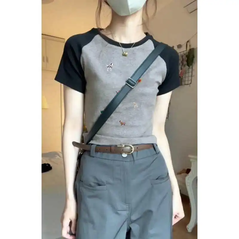 美式复古甜辣妹插肩短袖T恤女夏季设计感独