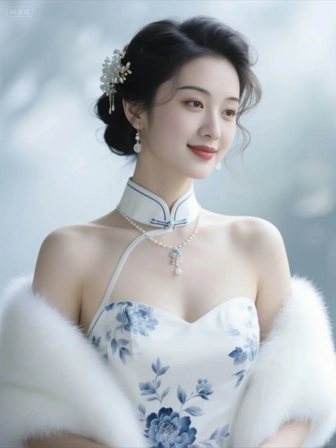 清冷感，旗袍美人-AI生成