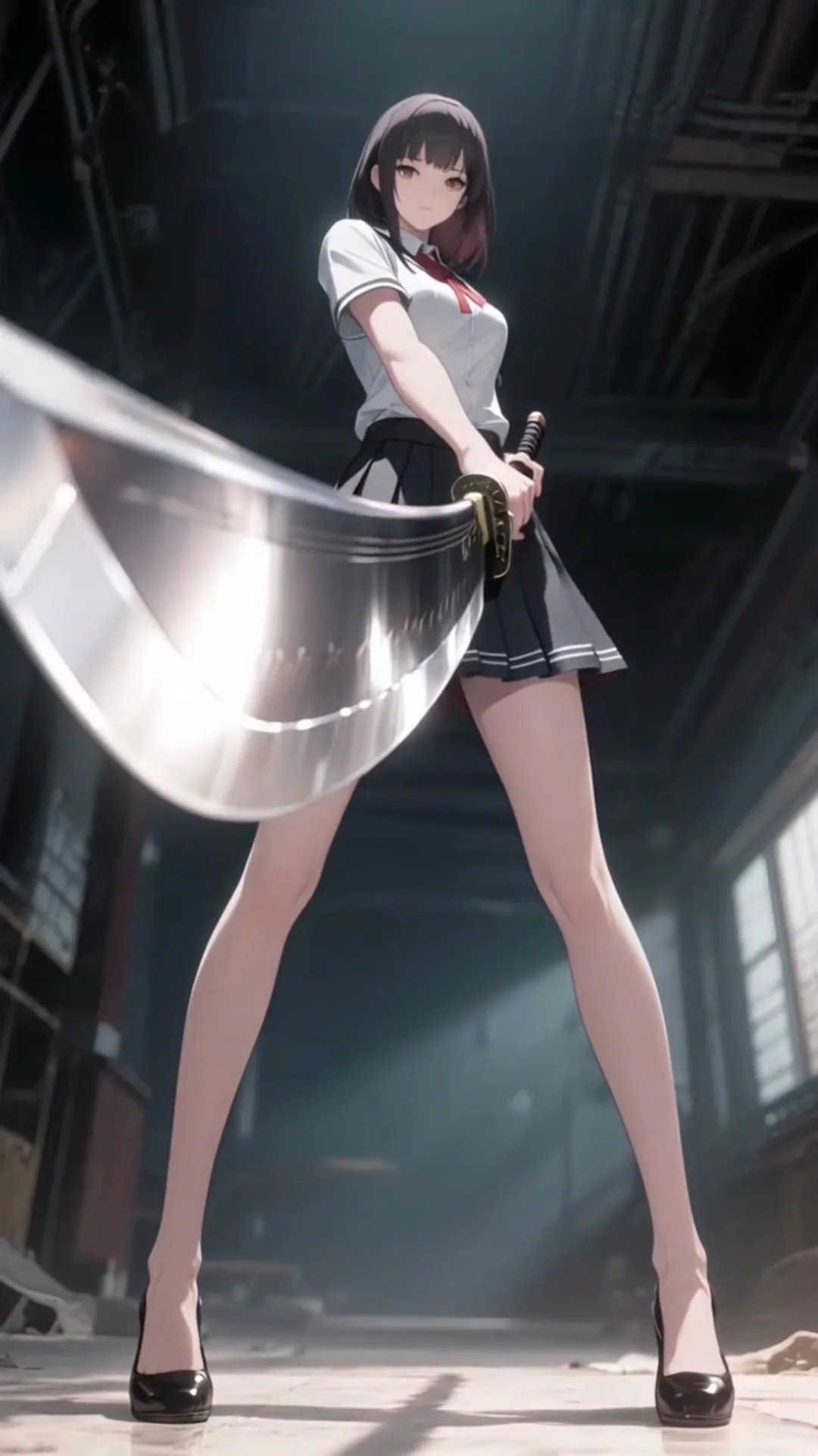 🗡️校服配巨刀！二次元美少女太飒了！