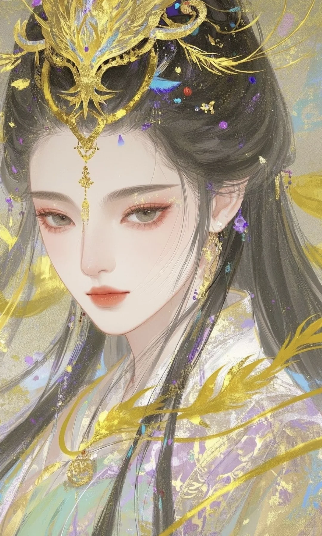 紫裳金缕逐风轻，长发垂波映日明