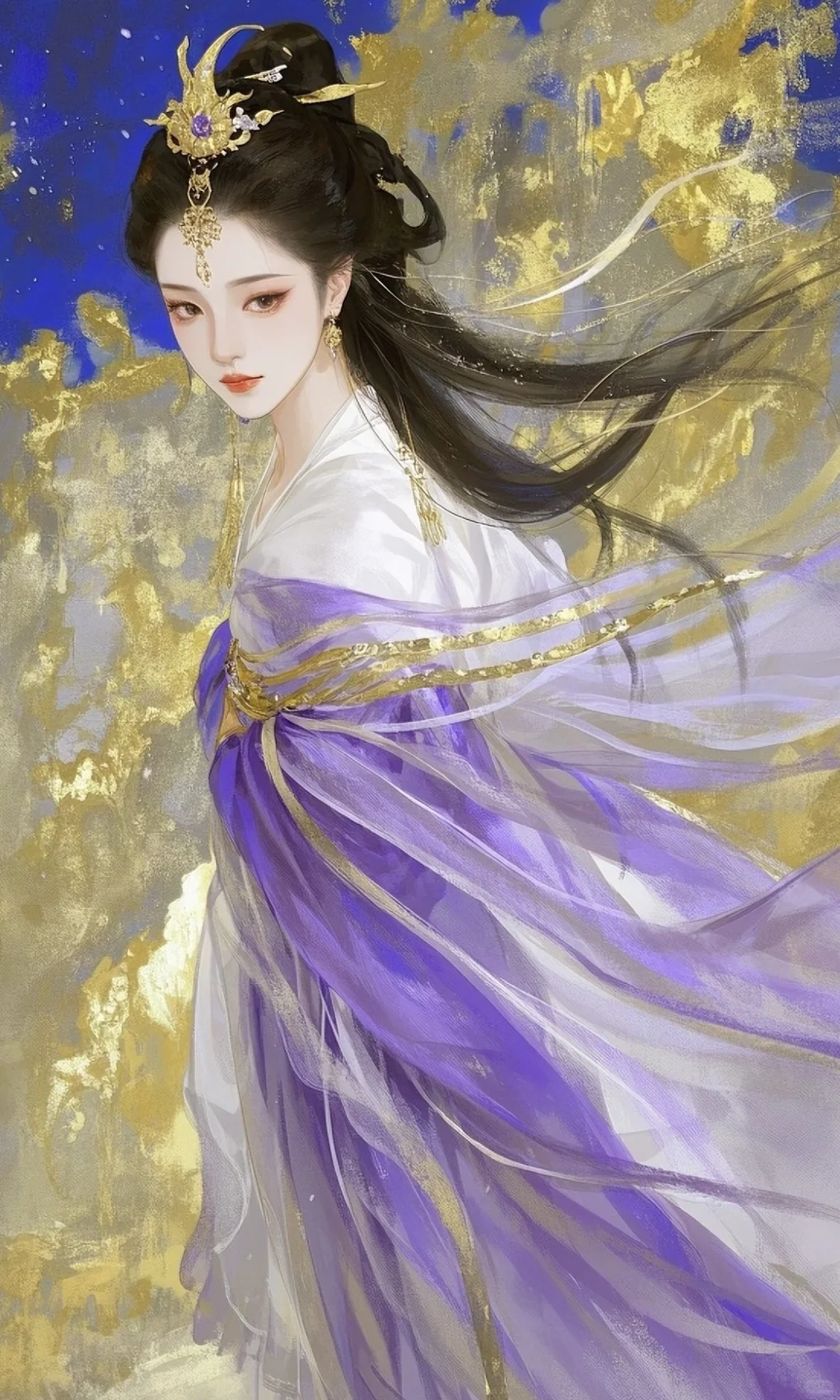 紫裳金缕逐风轻，长发垂波映日明