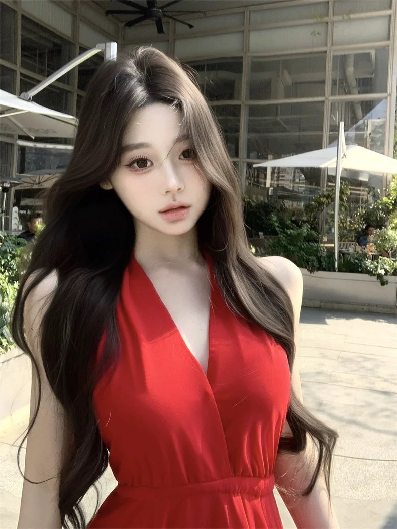🌹纯欲V领红裙，夏日女神范👗