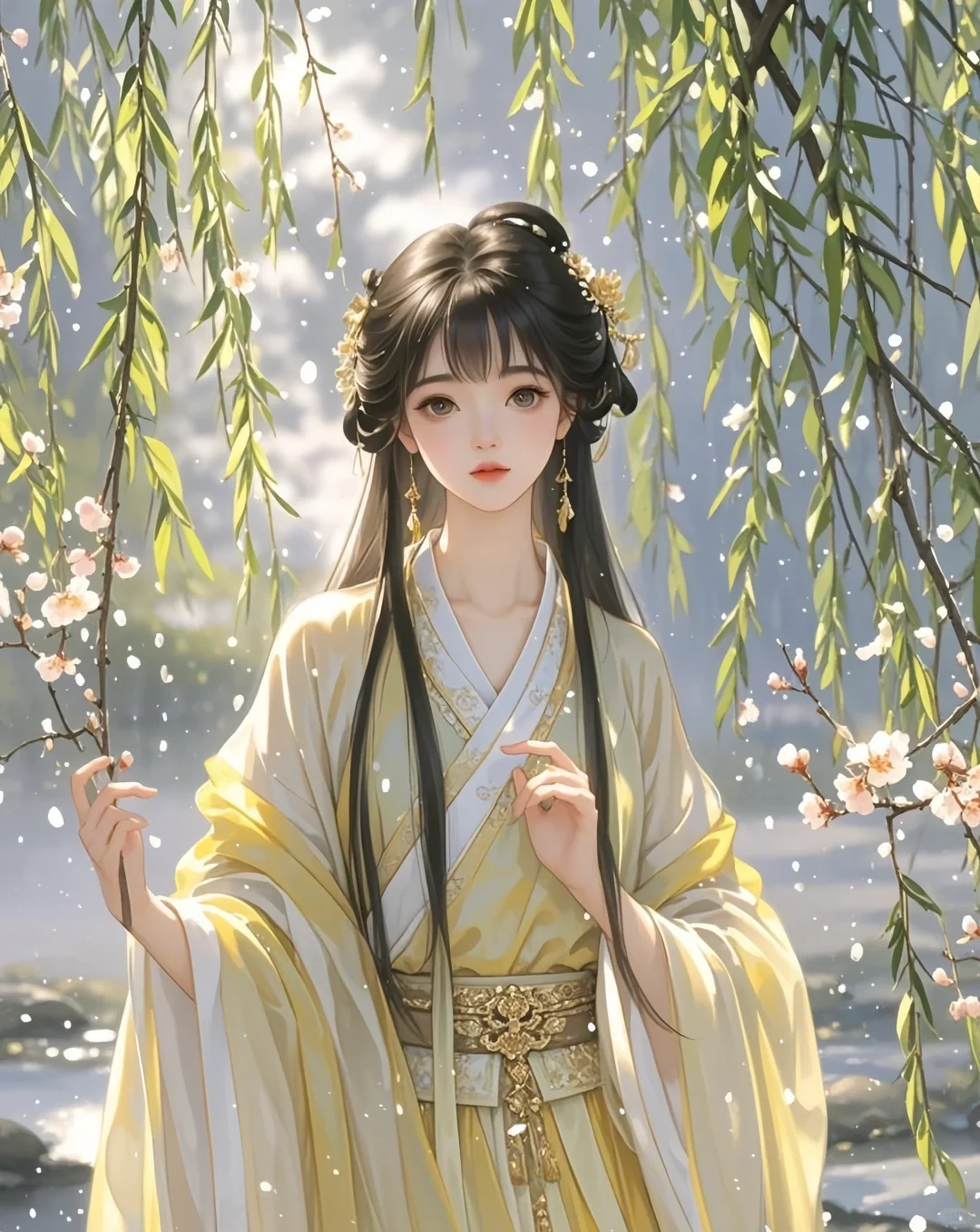 雪柳间的古风佳人，一眼千年的惊鸿