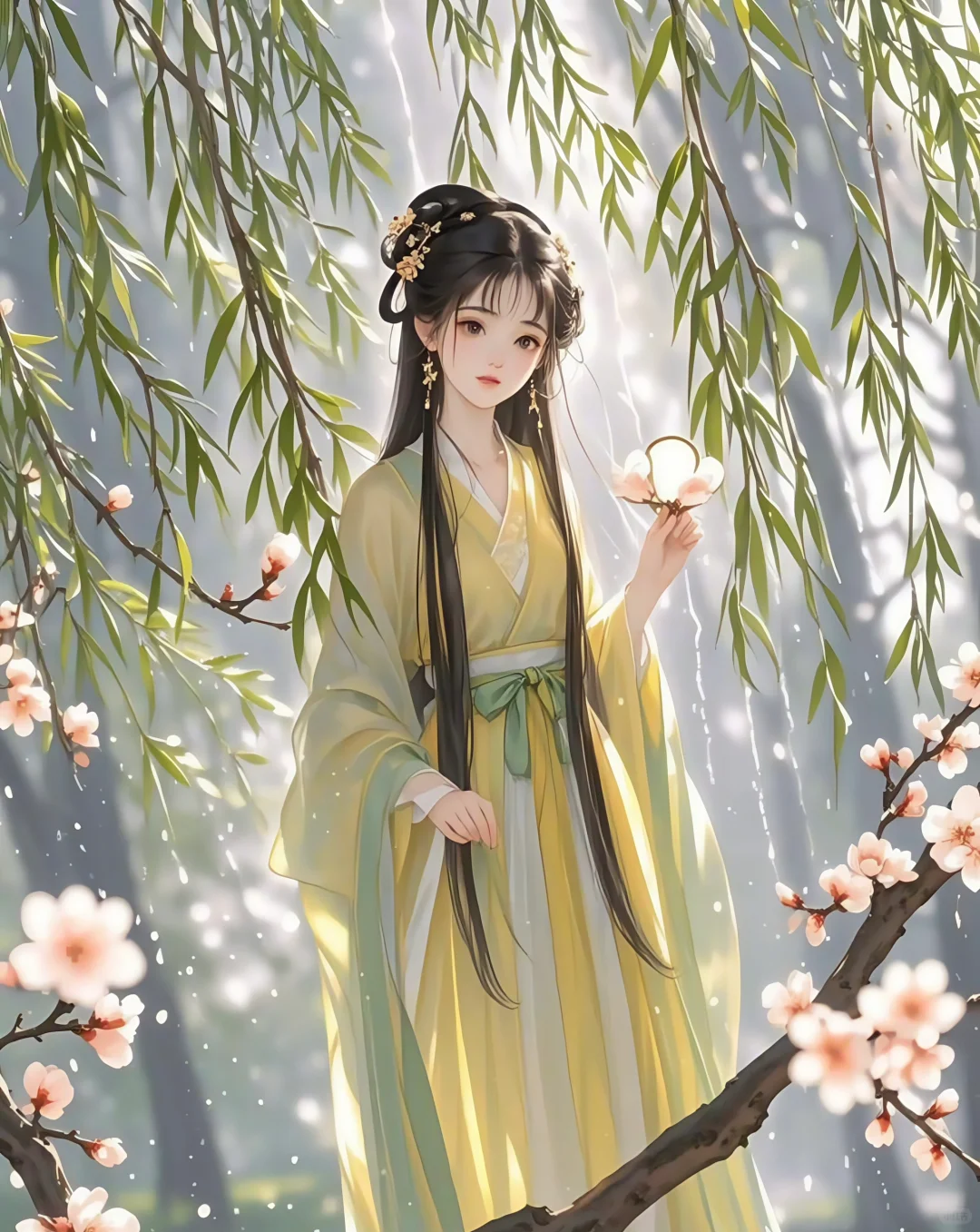 雪柳间的古风佳人，一眼千年的惊鸿