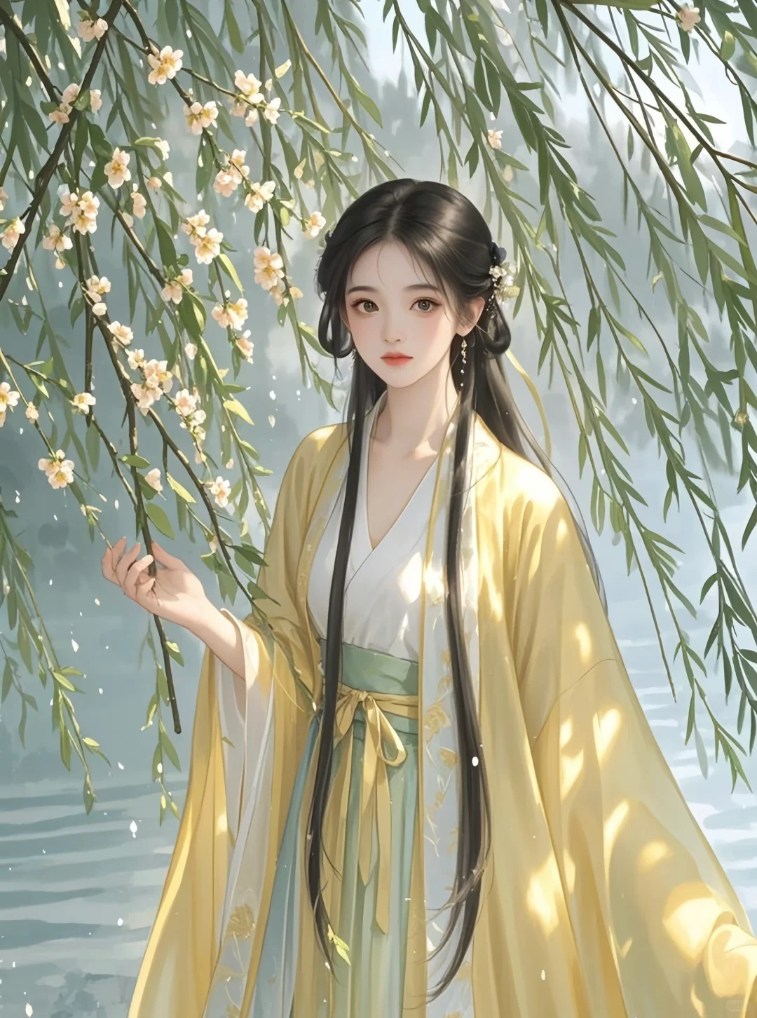 雪柳间的古风佳人，一眼千年的惊鸿