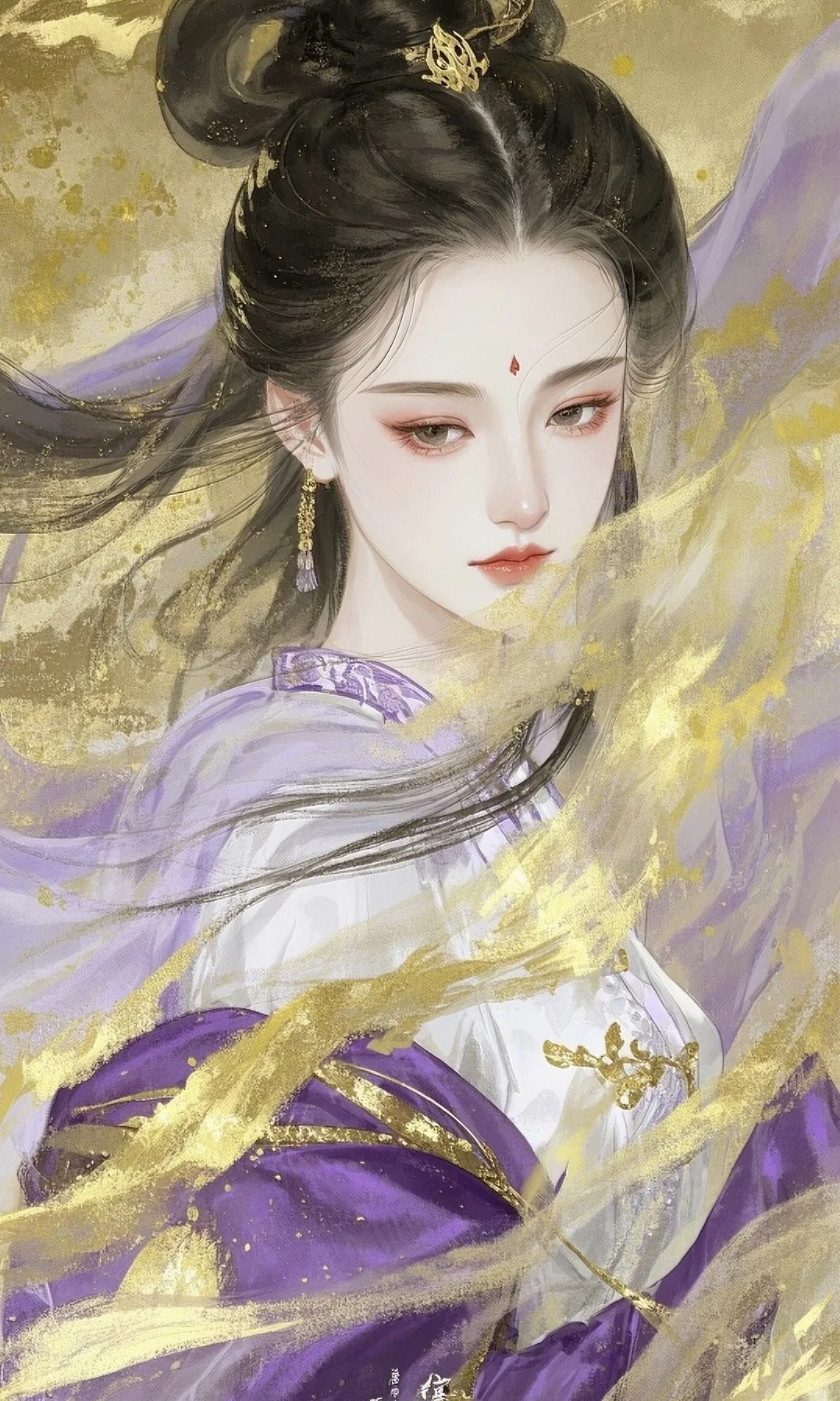 紫裳金缕逐风轻，长发垂波映日明