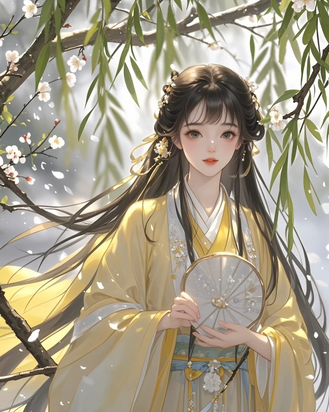雪柳间的古风佳人，一眼千年的惊鸿