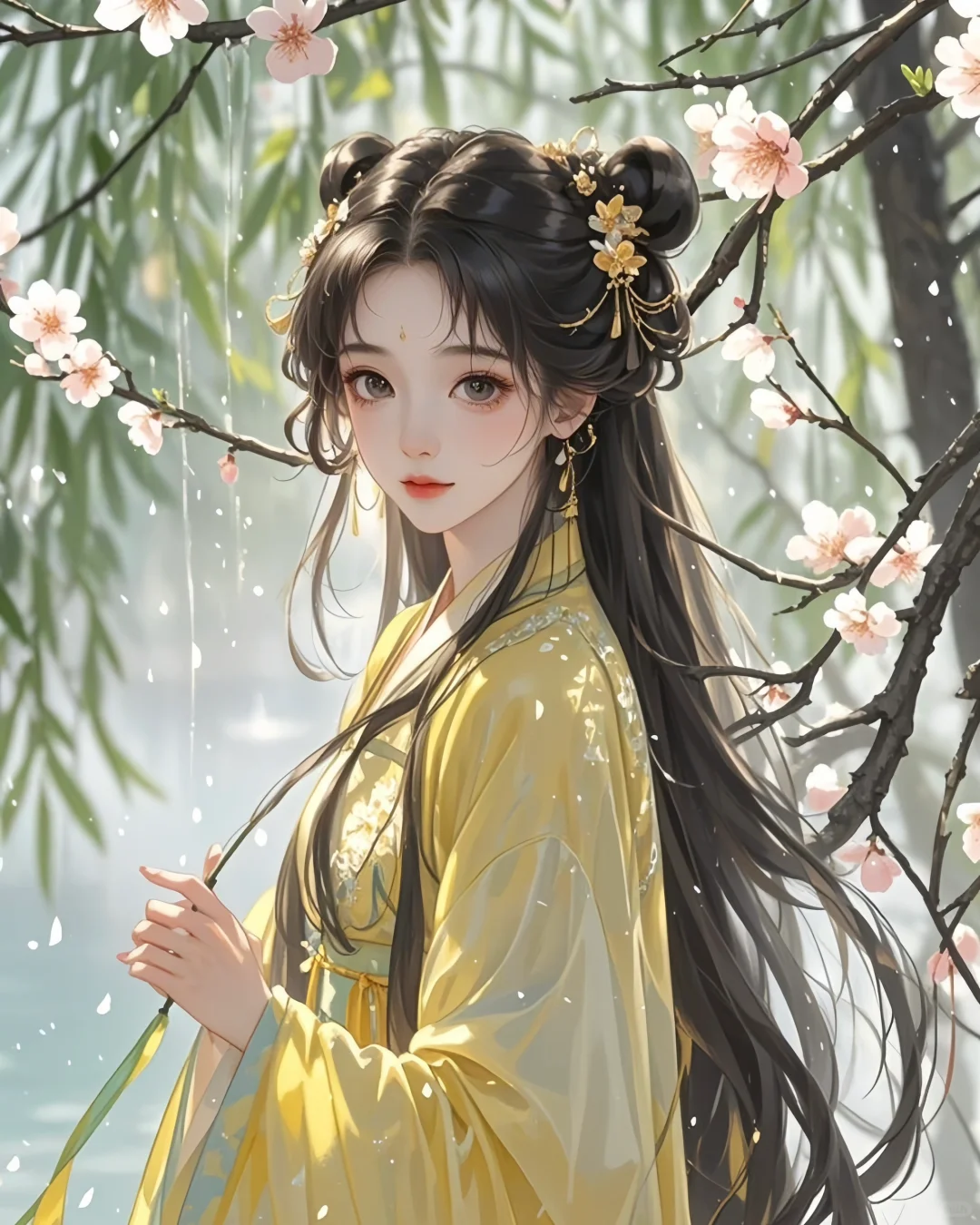 雪柳间的古风佳人，一眼千年的惊鸿