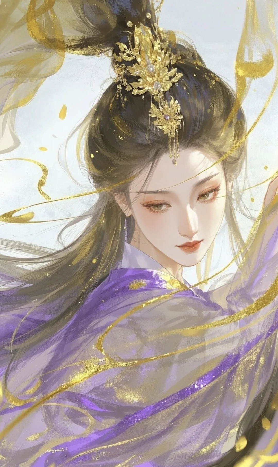 紫裳金缕逐风轻，长发垂波映日明