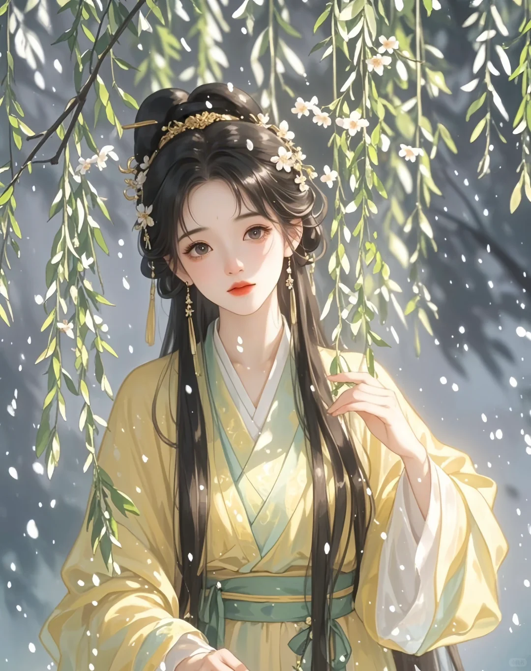 雪柳间的古风佳人，一眼千年的惊鸿