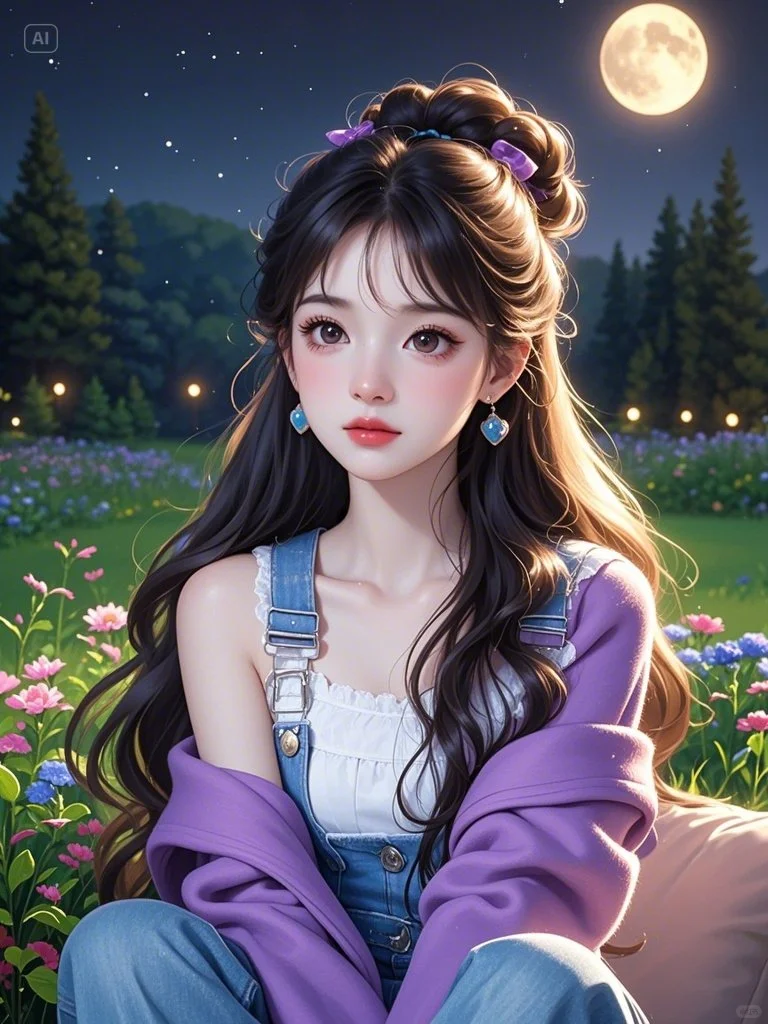 治愈系插画│清澈的夜，治愈的少女✨