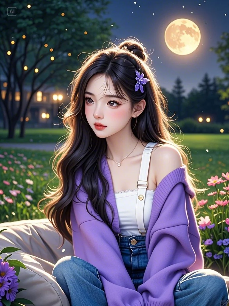 治愈系插画│清澈的夜，治愈的少女✨