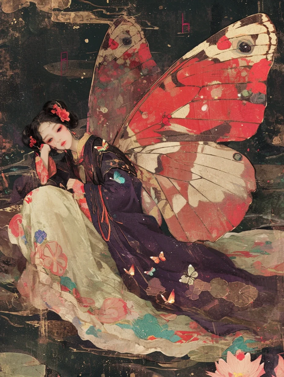 庄生晓梦|蝴蝶女妖国潮插画