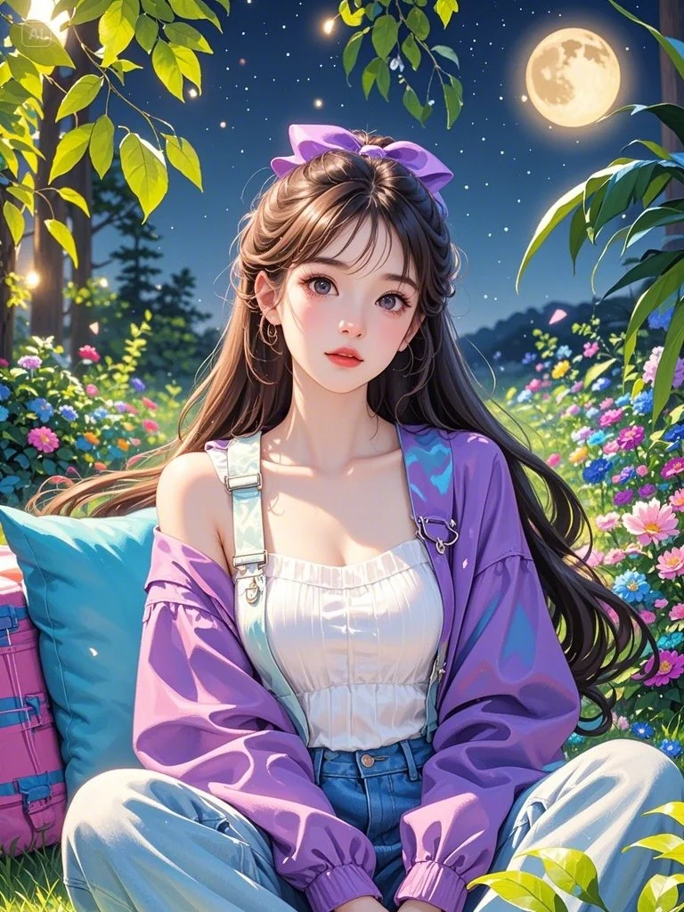 治愈系插画│清澈的夜，治愈的少女✨