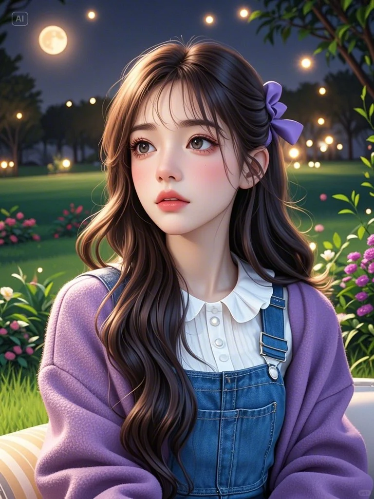 治愈系插画│清澈的夜，治愈的少女✨