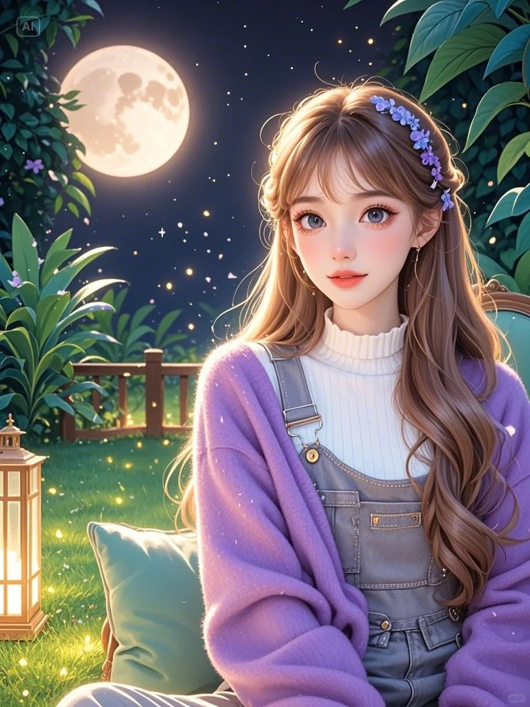 治愈系插画│清澈的夜，治愈的少女✨