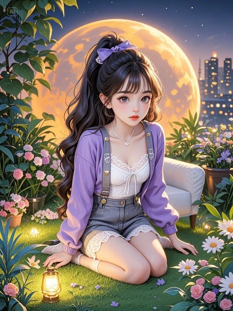 治愈系插画│清澈的夜，治愈的少女✨