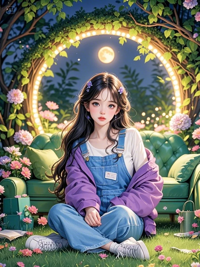 治愈系插画│清澈的夜，治愈的少女✨