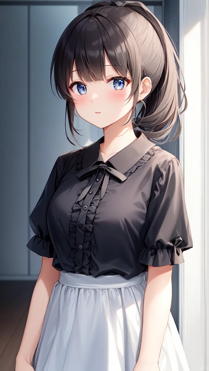 温柔齐刘海高马尾大蝴蝶结长裙可爱美少女