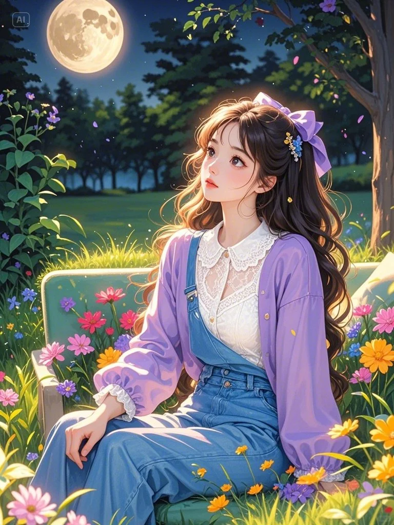 治愈系插画│清澈的夜，治愈的少女✨