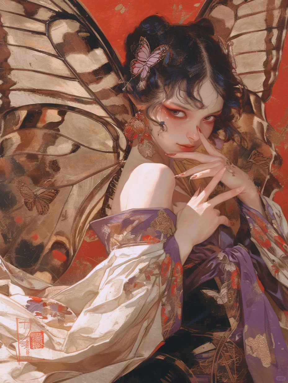 庄生晓梦|蝴蝶女妖国潮插画
