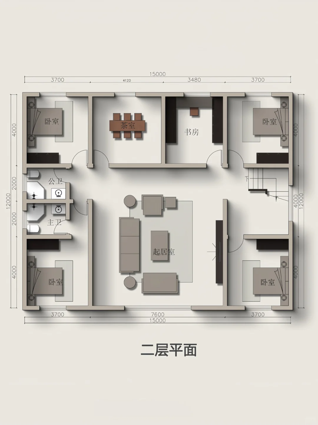 15x12米双层小洋房，奶油风带露台设计